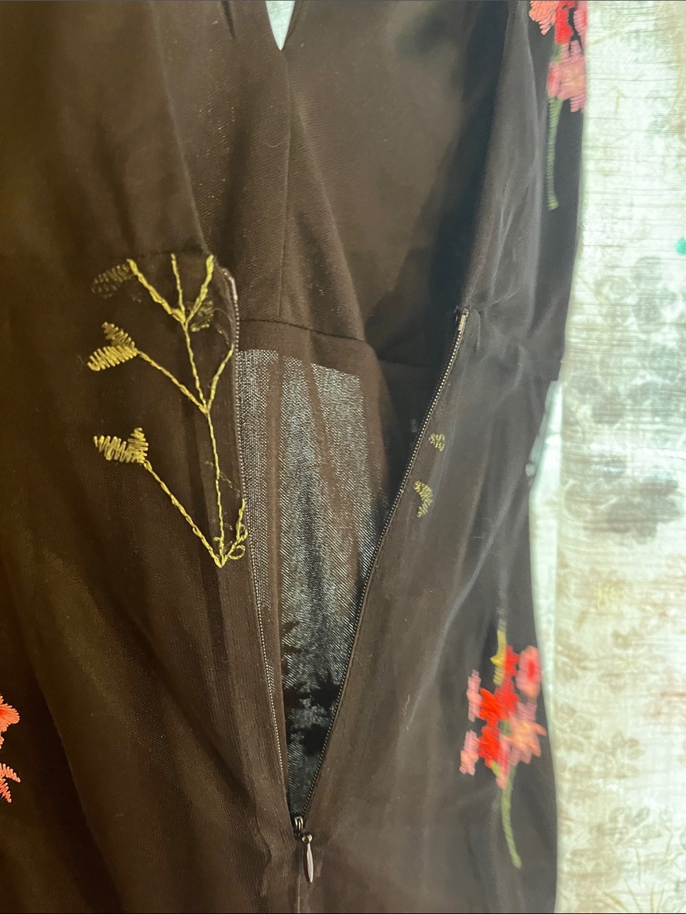 Lulu's Black Maxi Dress with Pink & Red Floral Embroidery Floor Length Long - Picture 5 of 9
